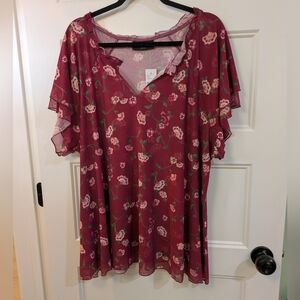 Lane Bryant Floral Burgundy Tunic